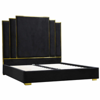 ALPHA KING Black Velvet Gas Lift Storage Bedframe Golden Frame