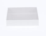 10 Pack of 15cm Square Invitation Coaster Favor Function product Presentation Cookie Biscuit Patisserie Gift Box - 4cm deep - White Card with Clear Slide On PVC Lid