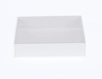 10 Pack of 15cm Square Invitation Coaster Favor Function product Presentation Cookie Biscuit Patisserie Gift Box - 4cm deep - White Card with Clear Slide On PVC Lid