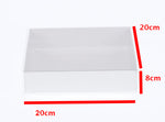 10 Pack of White Card Square Box - Clear Slide On Lid - 20 x 20 x 8cm -  Large Beauty Product Gift Giving Hamper Tray Merch Fashion Cake Sweets Xmas