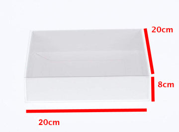 10 Pack of White Card Square Box - Clear Slide On Lid - 20 x 20 x 8cm -  Large Beauty Product Gift Giving Hamper Tray Merch Fashion Cake Sweets Xmas