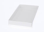 10 Pack of White Card Square Box - Clear Slide On Lid - 20 x 20 x 8cm -  Large Beauty Product Gift Giving Hamper Tray Merch Fashion Cake Sweets Xmas