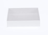 10 Pack of White Card Box - Clear Slide On Lid - 25 x 25 x 6cm - Large Beauty Product Gift Giving Hamper Tray Merch Fashion Cake Sweets Xmas