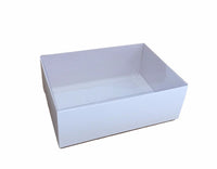 10 Pack of White Card Box - Clear Slide On Lid - 25 x 25 x 6cm - Large Beauty Product Gift Giving Hamper Tray Merch Fashion Cake Sweets Xmas