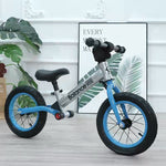 Bike Plus Kids Balance Bike Training Aluminium - Silver with Suspension - 12" Rubber Tyres - Foot Pegs -Ride On No Pedal Push