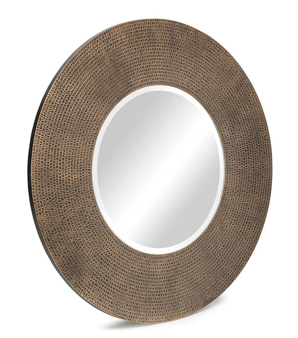 Round Wall Mirror with Croc Pattern Frame in Gold Black Finish