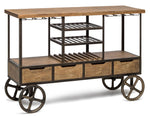 Industrial Style Wooden Bar Cart Drinks Trolley Station with Wine Bottle Rack