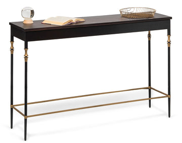 Gold Black Wooden Slim Hallway Console Table with Finial Legs