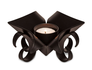 Decorative Black Metal Lotus Tea Light Candle Holders in Set of 2