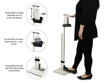 Lirash Touch Free Hand Sanitiser Dispenser Station Floor Stand Foot Operated - White Black