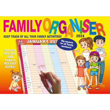 Family Organiser - 2024 Rectangle Wall Calendar 13 Months Planner Home Schedule