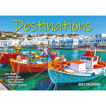 Destinations - 2024 Rectangle Wall Calendar 16 Months Planner Travel Photos Gift