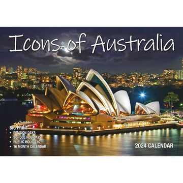 Icons of Australia - 2024 Rectangle Wall Calendar 16 Months Famous Landmarks