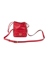 Red Quilted Leather Drawstring Shoulder Bag Bucket Crossbody Handbag One Size Women