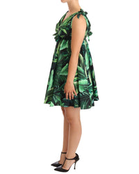 Flared Mini A-line Dress with Philodendron Leaf Print 38 IT Women