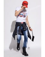 Skater&quot; Distressed Jeans with Paint Splatter Effect and Patch 48 IT Men