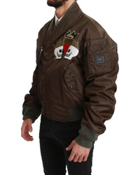 Double-Breasted Bomber Jacket with Sequined Appliques 46 IT Men