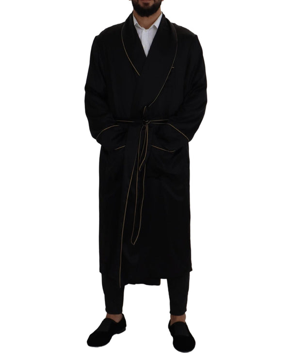 Silk Long Coat Robe with Shawl Lapels and Belt 50 IT Men