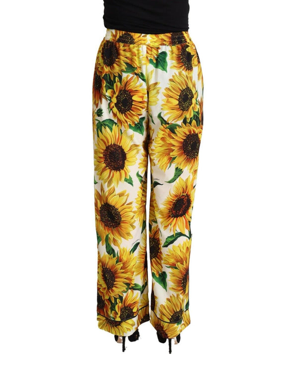 Mid-Waisted Wide Leg Pants with Sunflower Print 38 IT Women