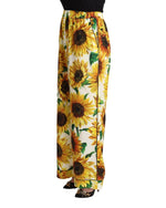 Mid-Waisted Wide Leg Pants with Sunflower Print 44 IT Women