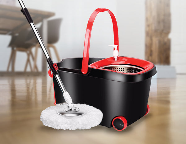 Spin Rotating Mop and Bucket Set with Wheels and 4 Microfibre Mop Heads