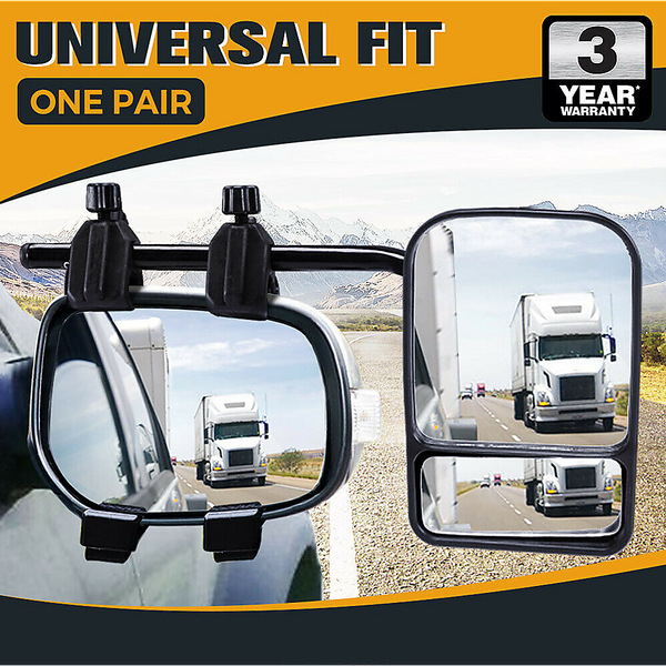 2x Towing Mirrors Pair Clip on Multi Fit Clamp On Towing Caravan 4X4 Trailer