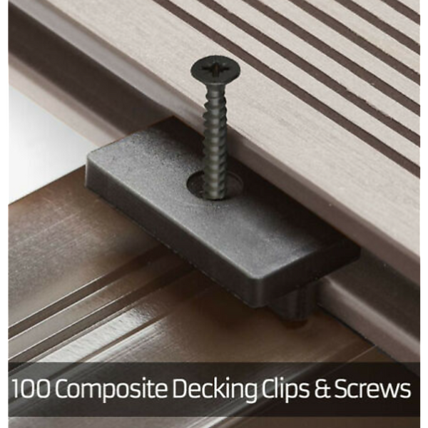 100 Composite Decking Hidden Fixing Fasteners Plastic T Clips & Black Screws