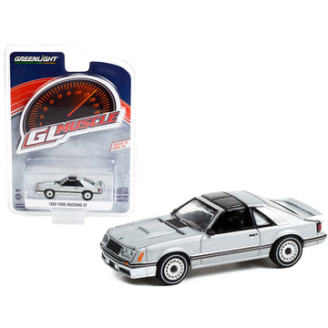 1982 Ford Mustang GT 5.0 Silver Metallic with Black Stripes "Greenlight Muscle" Series 26 1/64 Diecast Model Car by Greenlight