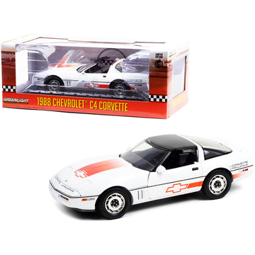 1988 Chevrolet Corvette C4 White with Black Top and Orange Stripes "Corvette Challenge Race Car" 1/18 Diecast Model Car by Greenlight