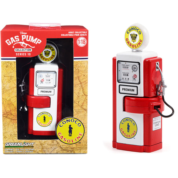 1948 Wayne 100-A Gas Pump "Conoco Gasoline" Red and White "Vintage Gas Pumps" Series 10 1/18 Diecast Model by Greenlight