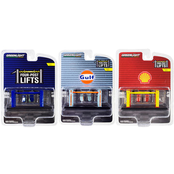 "Four-Post Lifts" Set of 3 pieces Series 1 1/64 Diecast Models by Greenlight