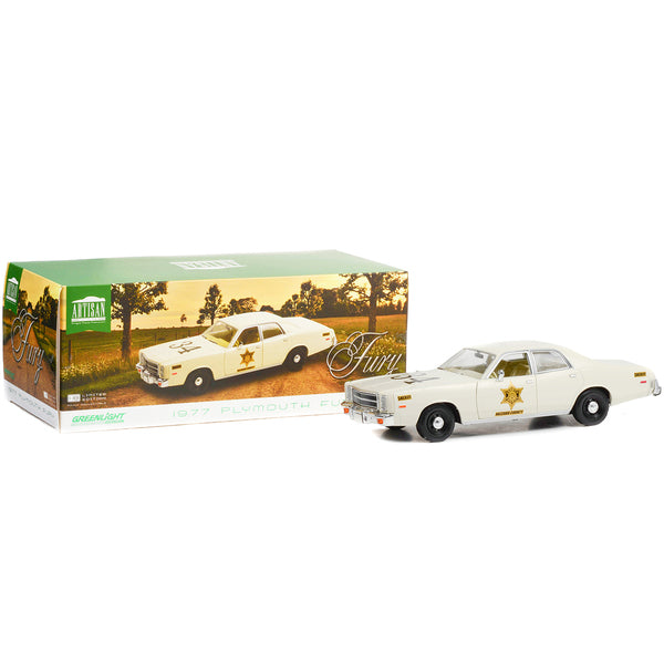 1977 Plymouth Fury Cream #34 Riverton Sheriff "Hazzard County" 1/18 Diecast Model Car by Greenlight