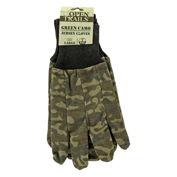 2 Pairs Open Trails Green Camo Jersey Gloves - Large Q0005