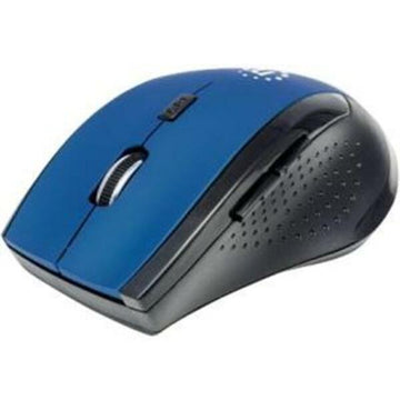 Manhattan Curve Wireless Mouse, Blue/Black, Adjustable DPI (800, 1200 or 1600dpi), 2.4Ghz (up to 10m), USB, Optical, Five Button with Scroll Wheel, USB micro receiver, 2x AAA batteries (included), Low friction base, Three Year Warranty, Blister