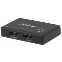 Manhattan HDMI Splitter 2-Port , 4K@30Hz, Displays output from x1 HDMI source to x2 HD displays (same output to both displays), AC Powered (cable 0.9m), Black, Three Year Warranty, Retail Box (With Euro 2-pin plug)