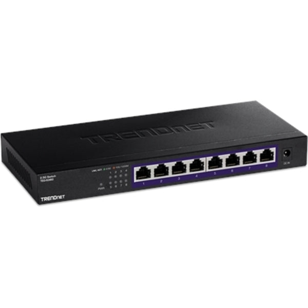 TRENDnet 8-Port Unmanaged 2.5G Switch, 8 x 2.5GBASE-T Ports, 40Gbps Switching Capacity, Backwards Compatible with 10-100-1000Mbps Devices, Fanless, Wall Mountable, Black, TEG-S380