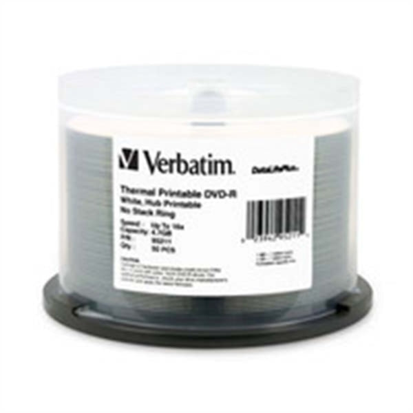 Verbatim DVD-R 4.7GB 16X DataLifePlus White Thermal Printable, Hub Printable - 50pk Spindle