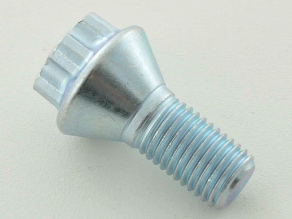 Single wheel bolt, shaft length 21mm, tapered collar, short head, silver M12x1.5