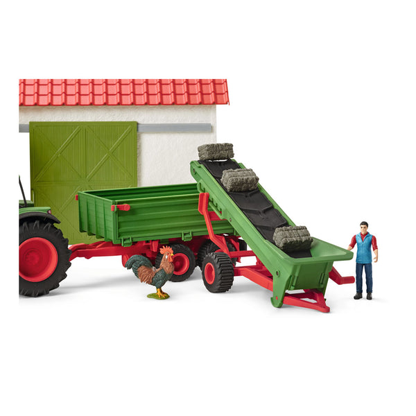 SCHLEICH Farm World Hay Conveyor with Farmer Toy Playset, Multi-colour, 3 to 8 Years (42377)