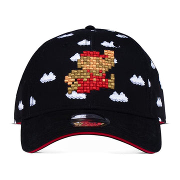 NINTENDO Super Mario Bros. 8-Bit Clouds Snapback Baseball Cap, Black/Red (BA761746NTN)