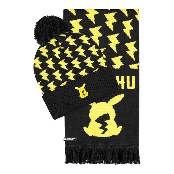 POKEMON Pikachu Lightning Bolt Beanie & Scarf Giftset, Black/Yellow (GS537354POK)