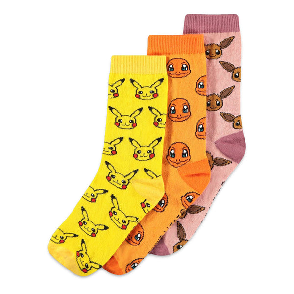 POKEMON Iconic Character Crew Socks, 3 Pack, Unisex, 39/42, Multi-colour (CR850202POK-39/42)