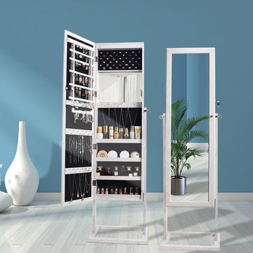 Archaize PVC Wood Grain Coating Upright Square Jewelry Storage Dressing Mirror Cabinet with LED Light White