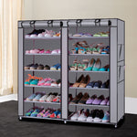 6-Row 2-Line 12 Lattices Non-woven Fabric Shoe Rack Gray