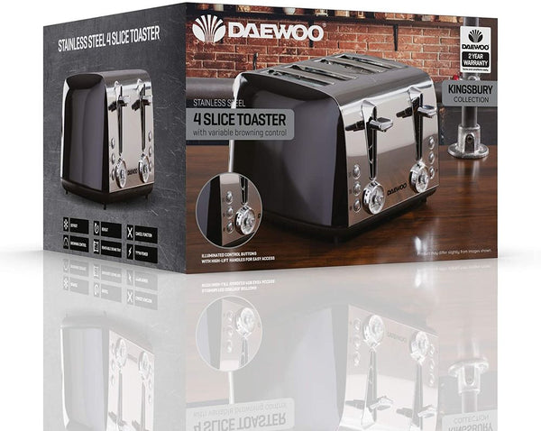 DAEWOO SDA1777, Stainless Steel, Black 4 slice toaster