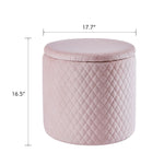 45cm Velvet Round Footstool Storage Ottoman Stool, Oversized Padded Seat Pouffes Vanity Chair with Lattice Design Lids Footrest for Living Room Bedroom (Pink)