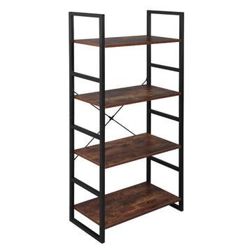 4 Tier Vintage Bookcase Shelf Storage Organizer Wood and Metal Bookshelf Rack