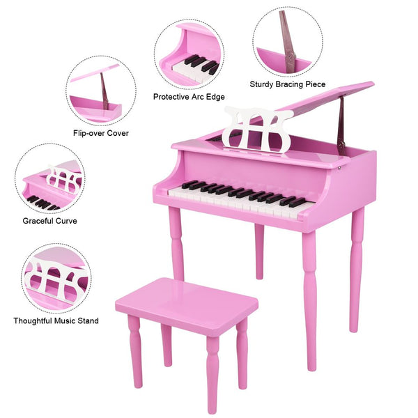 Wooden Toys: 30-key Children's Wooden Piano / Four Feet / with Music Stand, Mechanical Sound Quality,Pink