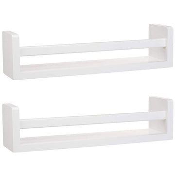 Set of 2 Nursery Room Wood Floating Wall Shelves Wall Decor, Bookshelf, and Toy Organizer White