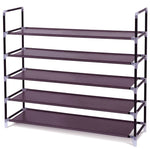 Simple Assembly 5 Tiers Non-woven Fabric Shoe Rack with Handle Dark Brown